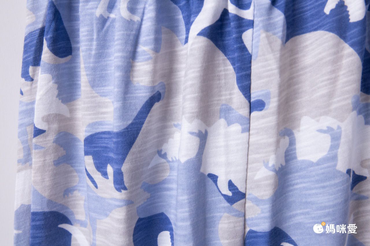 竹節棉束口長褲/防蚊褲-迷彩恐龍-藍+白