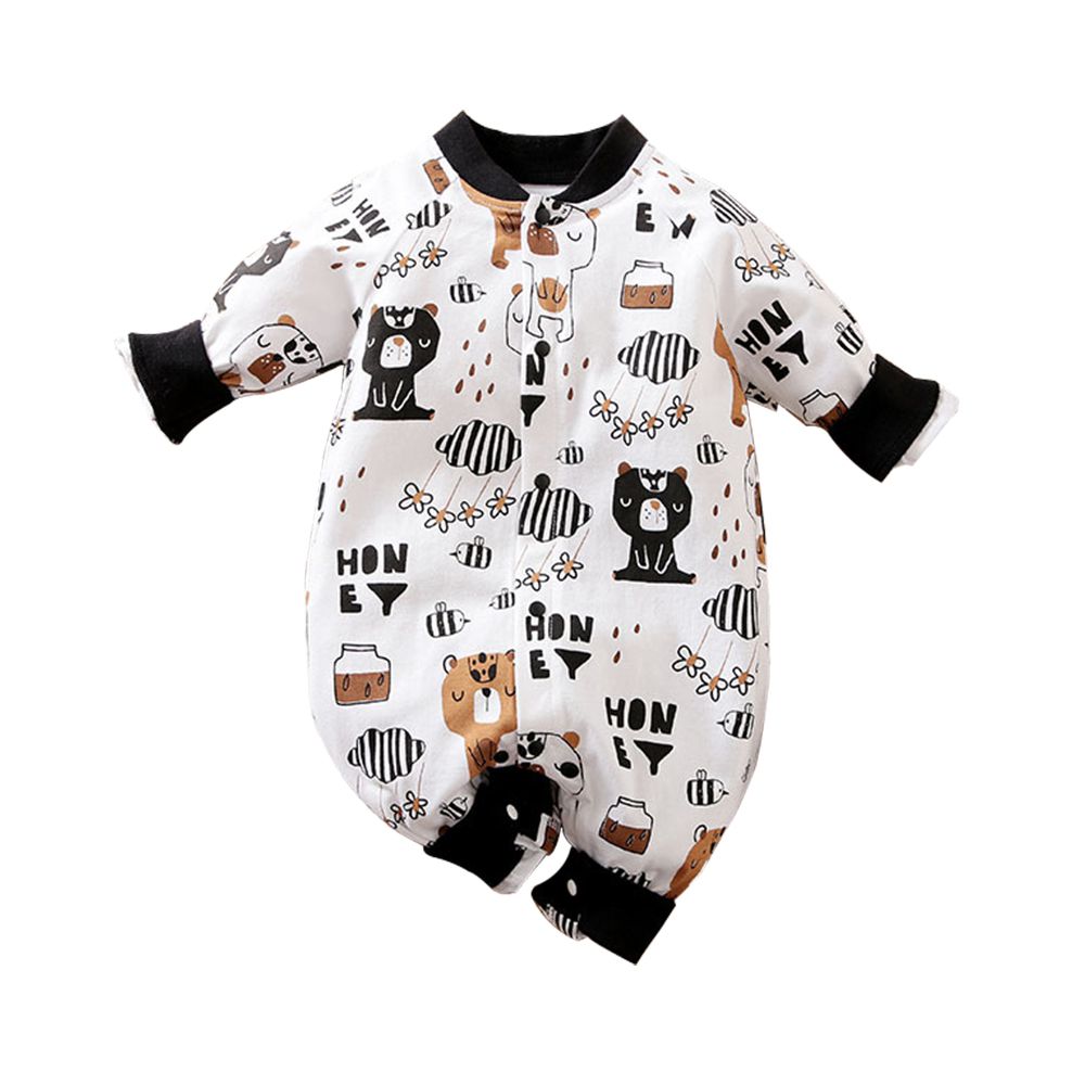 嬰兒長袖連身衣 秋冬造型 可愛包屁衣-黑色棕熊