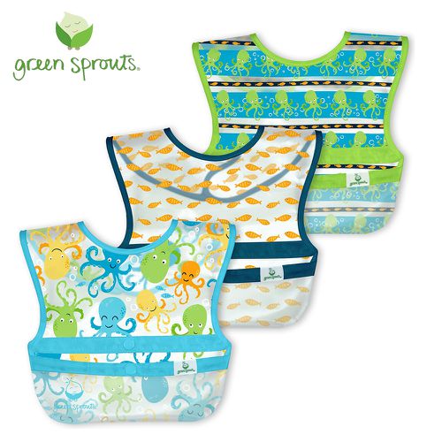 美國 green sprouts 小綠芽 - 短袖圍兜兜(三入)-海底章魚-9-18個月