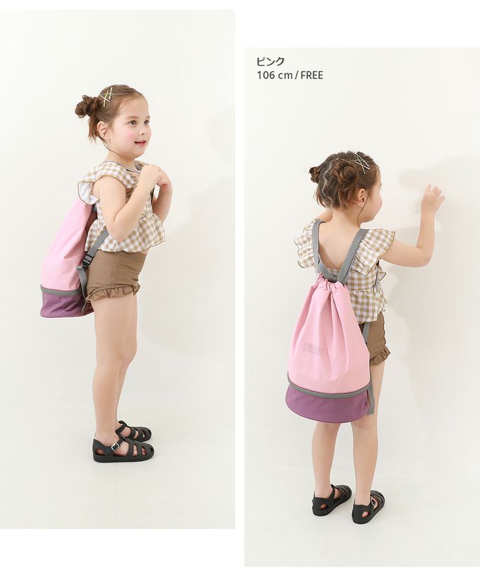 日本 devirock - 雙色設計防水分層便利游泳背包/水桶包-粉紅x紫 (43.5x34x16.5cm)