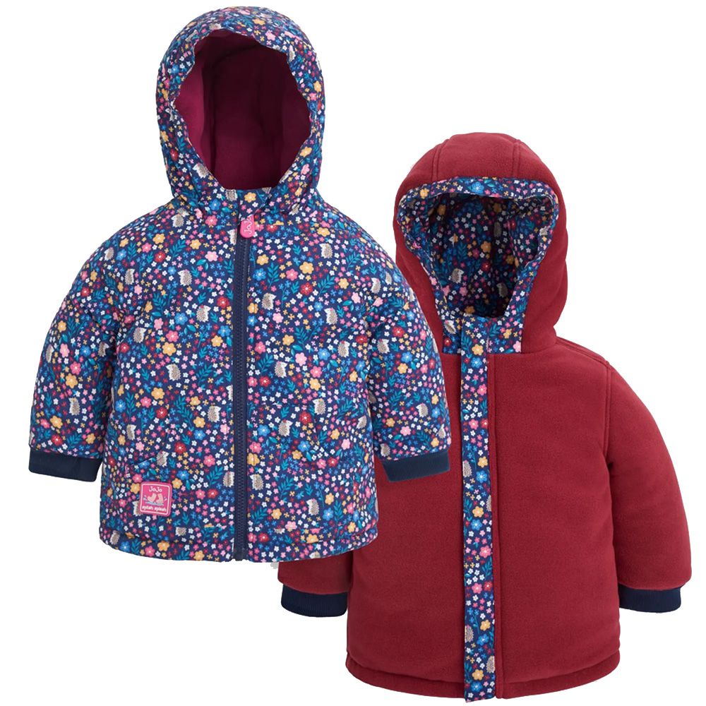 英國 JoJo Maman BeBe - 雙面防風/防潑水連帽保暖外套-刺蝟花園