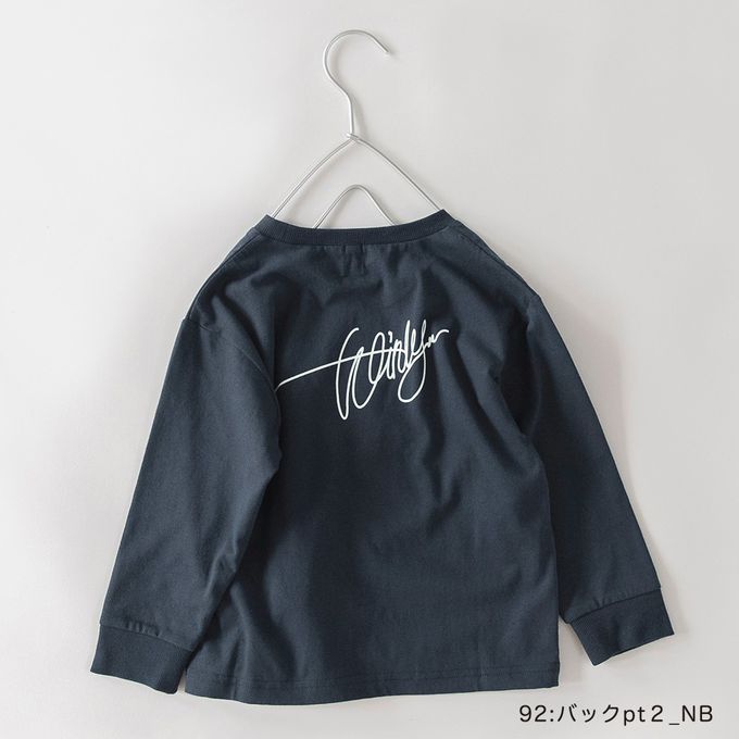 日本 BRANSHES - 100%棉 可愛女孩印花長袖上衣-草寫LOGO-海軍藍