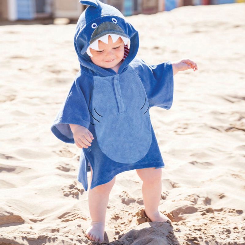 英國 JoJo Maman BeBe - 嬰幼兒/兒童游泳浴巾-藍鯊