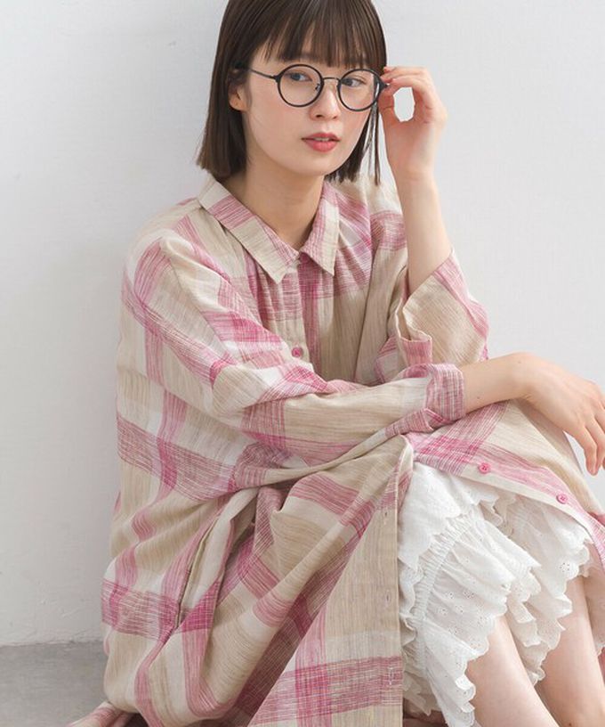 日本 Lupilien - 休閒率性格紋七分袖襯衫洋裝-藍系