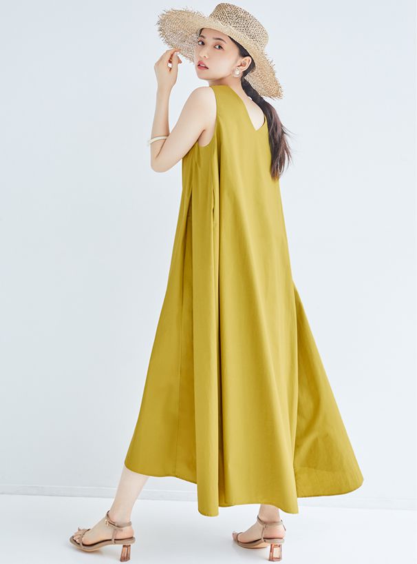 日本 GRL - 聯名款 極簡清爽V領無袖洋裝-簡約黑