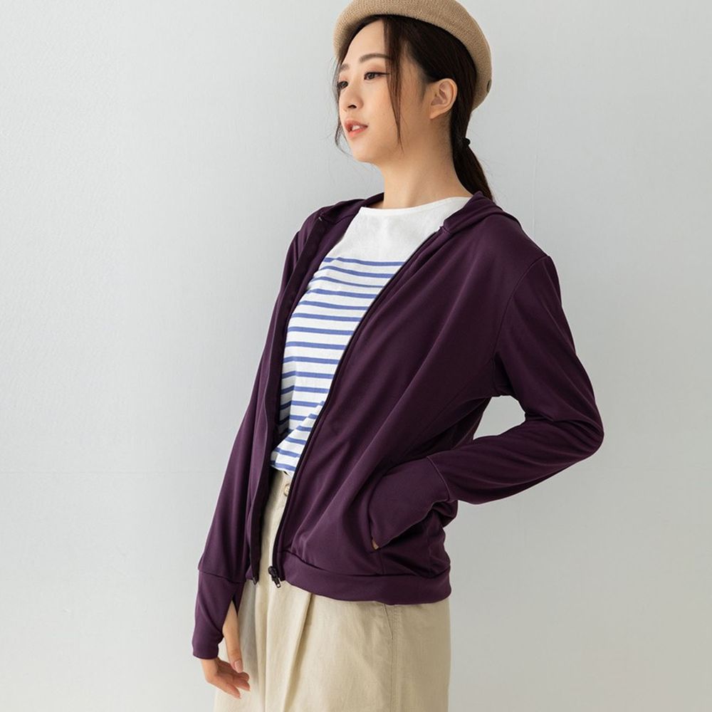 貝柔 Peilou - UPF50+高透氣防曬顯瘦外套-女連帽-深紫色