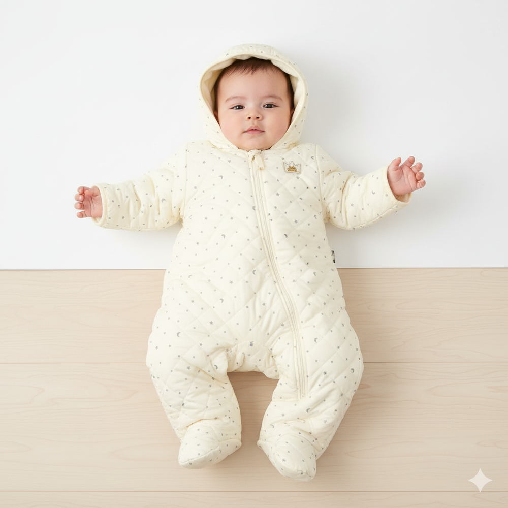 哈倫包屁衣-精巧款 滿版印花-象牙白色