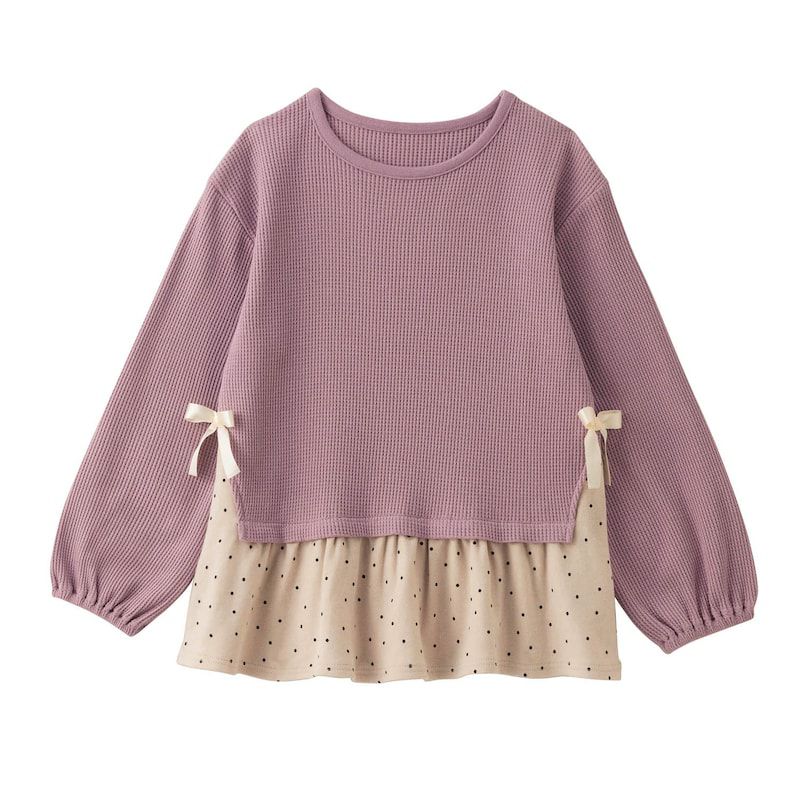 日本千趣會 - GITA 甜美華夫格假二件長袖上衣-象牙白x水玉