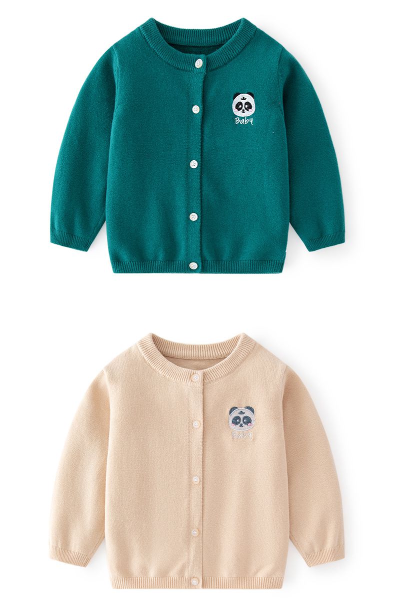 舒適圓領提花針織外套-BABY熊貓-淺卡其色