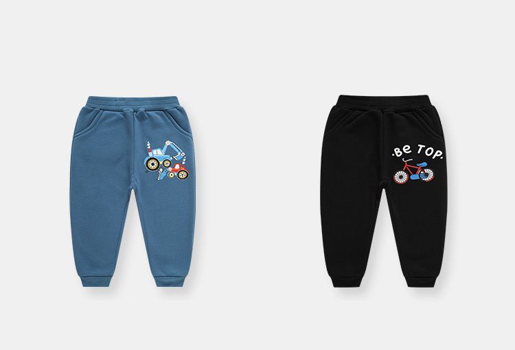 加絨束口休閒長褲-腳踏車-黑色