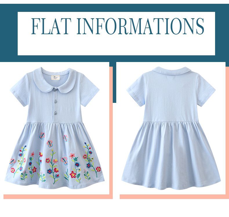 Jumping meters - 娃娃領短袖棉質洋裝-小小花園-藍色