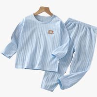 WarmNest - 純棉網眼透氣長袖家居服套裝-熊熊-藍色