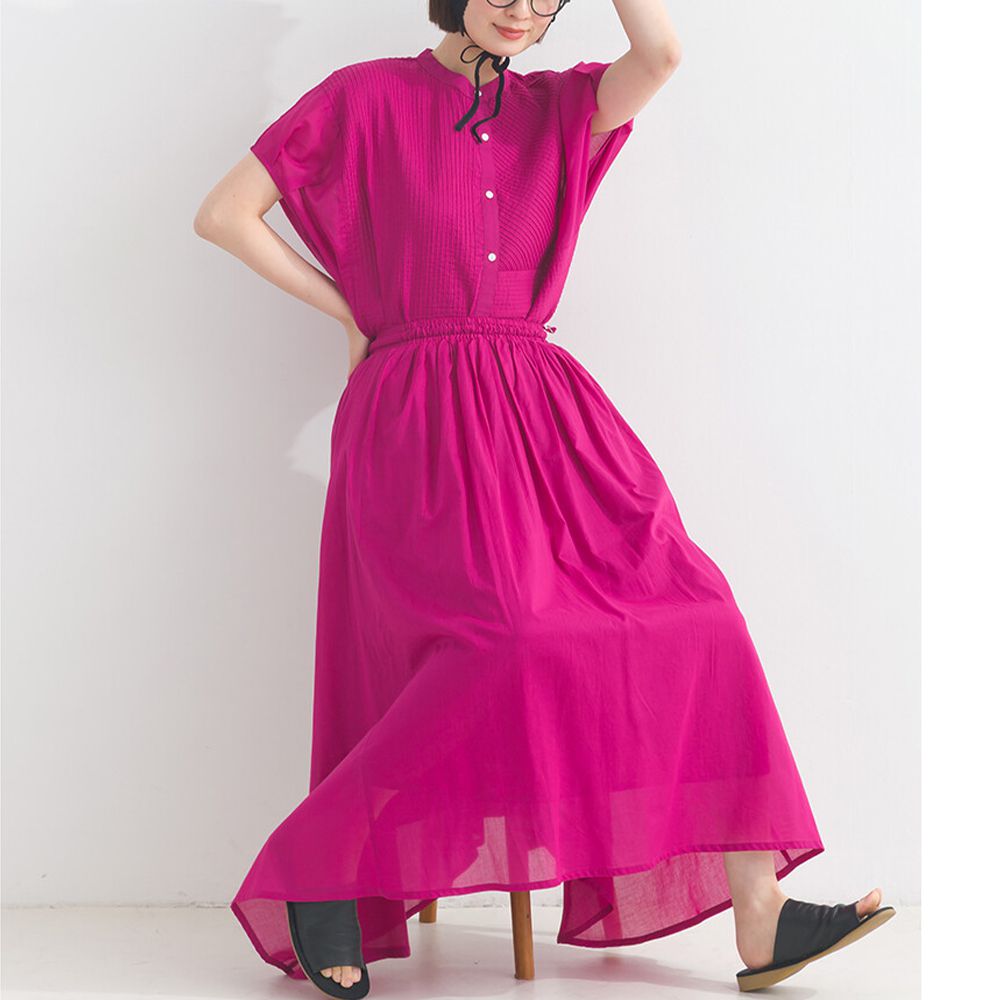 100%印度棉 清爽飄逸素色長裙-莓果紅