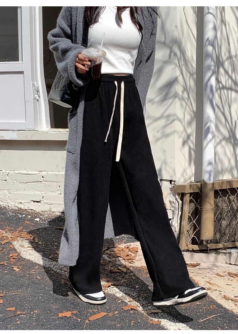 加絨暖暖腰鬆緊闊腿長褲-杏色