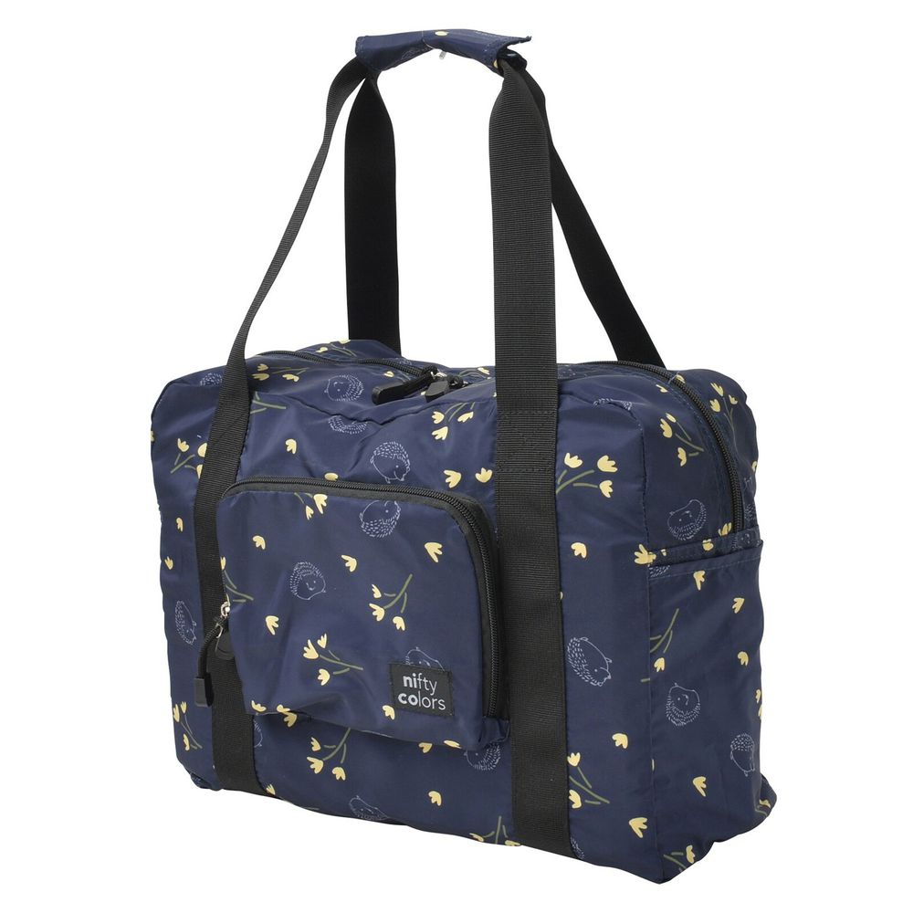 日本 nifty colors - 防潑水輕量多功能旅行袋(可折疊)-鬱金花束-深藍 (30x39x16cm(18L))