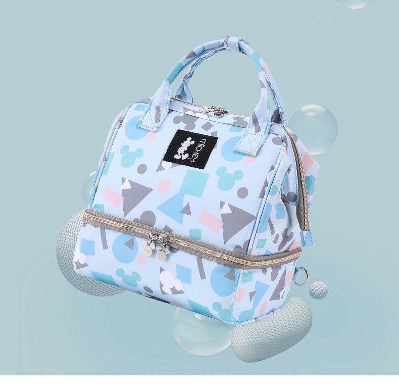 卡通人物防水手提包/媽媽包-幾何米奇-藍色 (24x26x17cm)