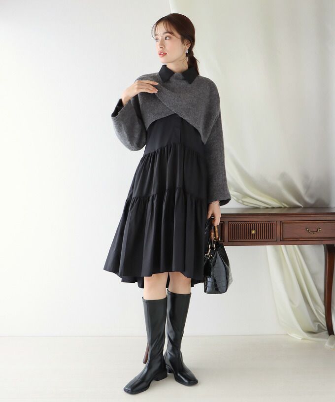 日本 BLUE EAST - 交叉超短版長袖針織上衣-杏