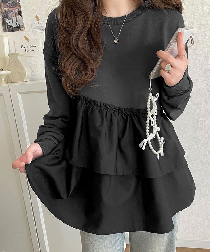 日本 Classical Elf - 蛋糕層次優美薄長袖上衣-深灰