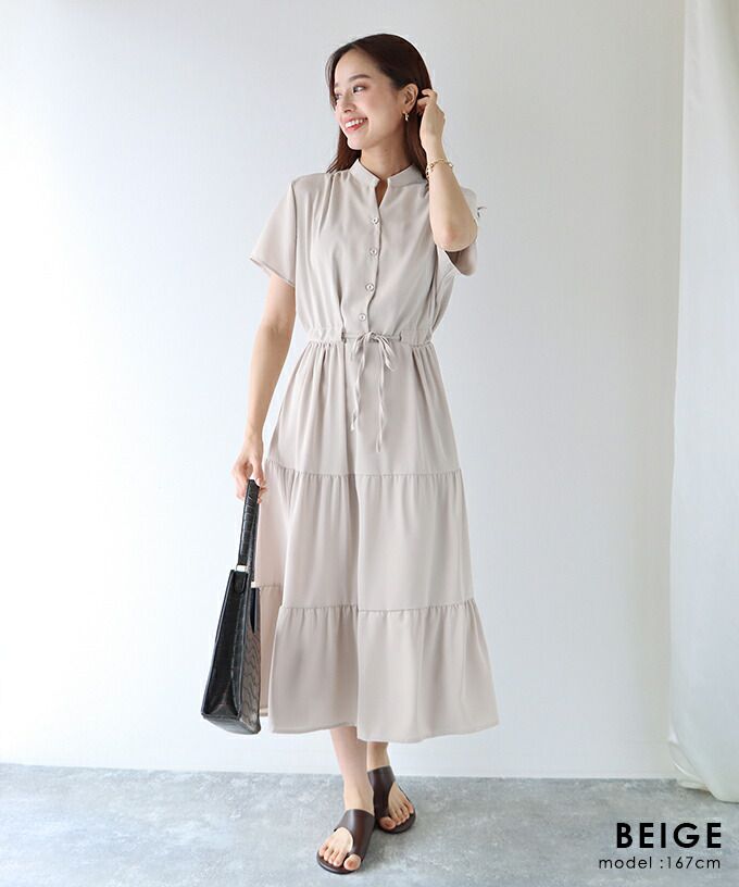 日本 BLUE EAST - 氣質小V領排釦短袖洋裝-素色-綠 (M(Free))