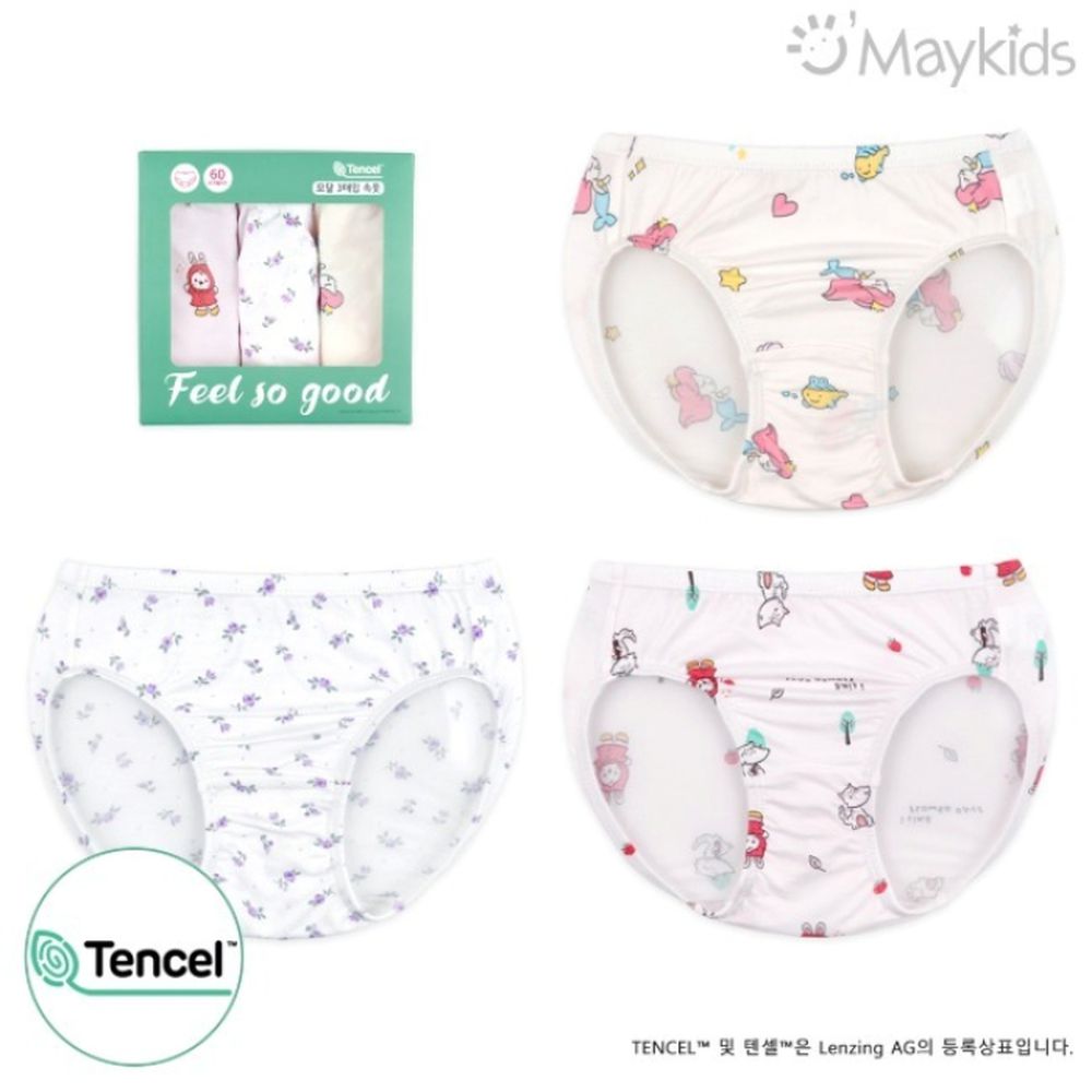 (3入組)女寶天絲莫代爾透氣三角褲-海洋公主X紅帽兔兔-米白X米X淺粉