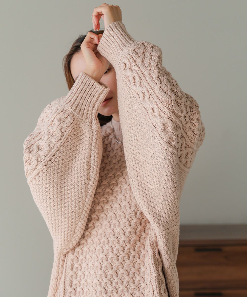 日本 Bab - 麻花編織大寬袖針織上衣-炭灰