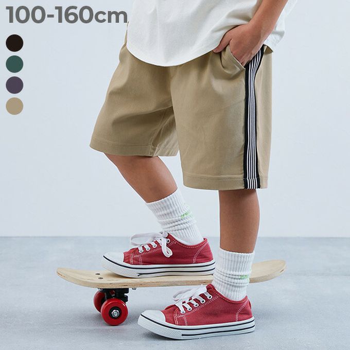 日本 devirock - 嫘縈舒適側邊條紋短褲-駝