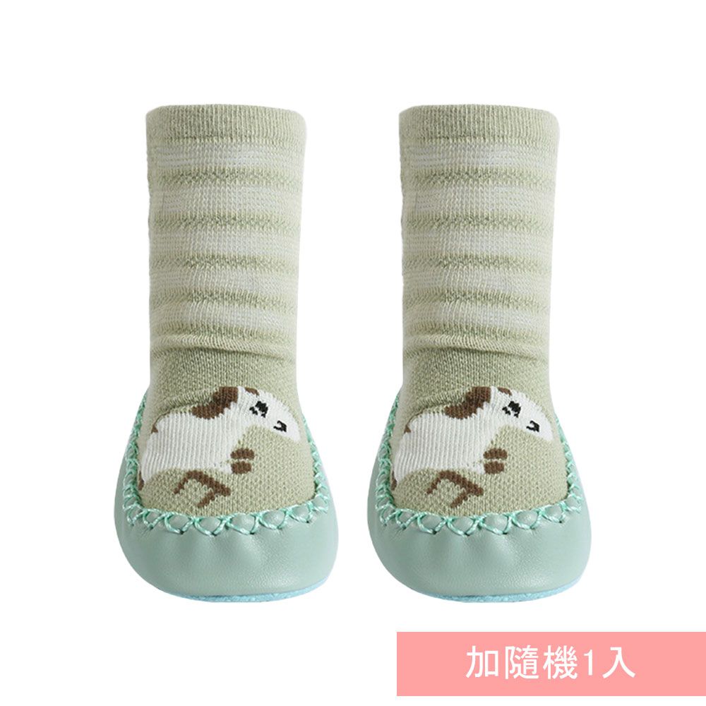 JoyNa - 寶寶學步鞋 襪鞋 室內鞋 嬰兒襪(底部有止滑膠)-2雙入-綠色小馬+隨機1雙