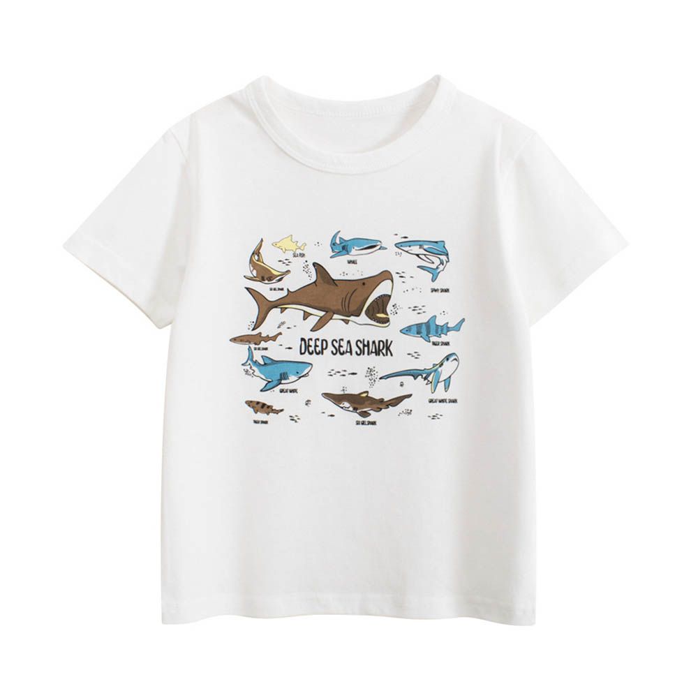 純棉短袖上衣-深海鯊魚-米白
