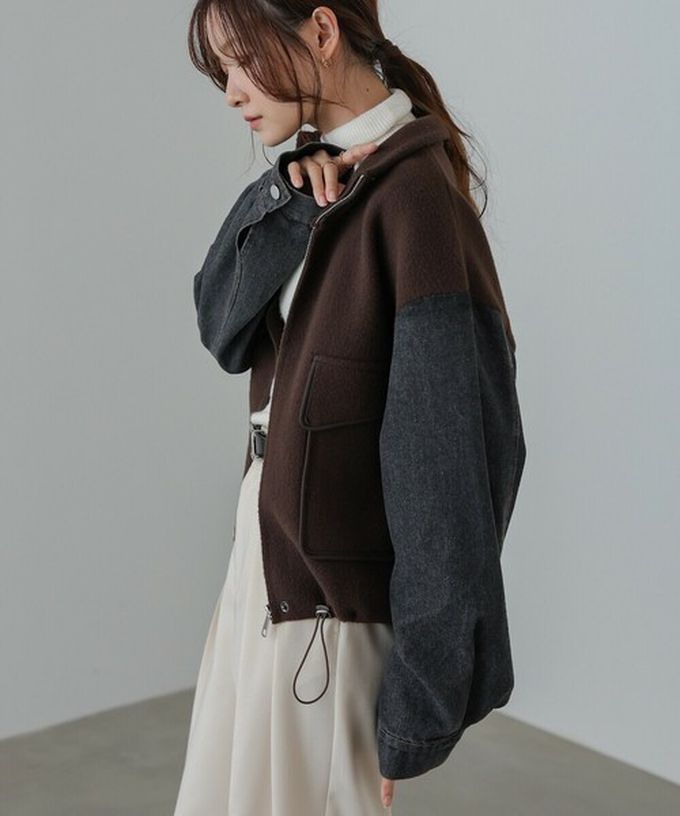 日本 Bab - 俐落簡潔丹寧袖拼接夾克/外套-黑系