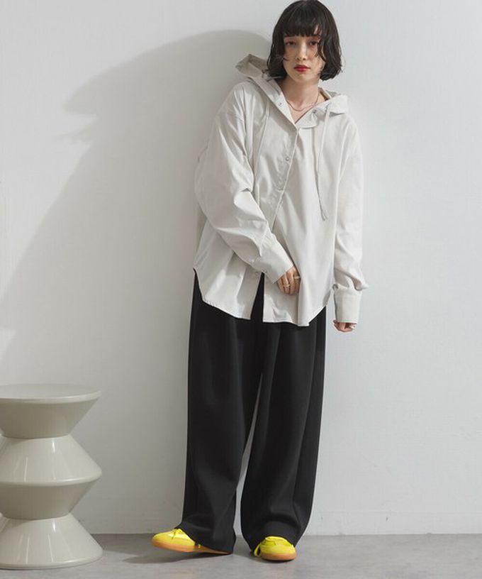 日本 ELENCARE DUE - 復古風磨毛寬版連帽長袖襯衫-灰杏