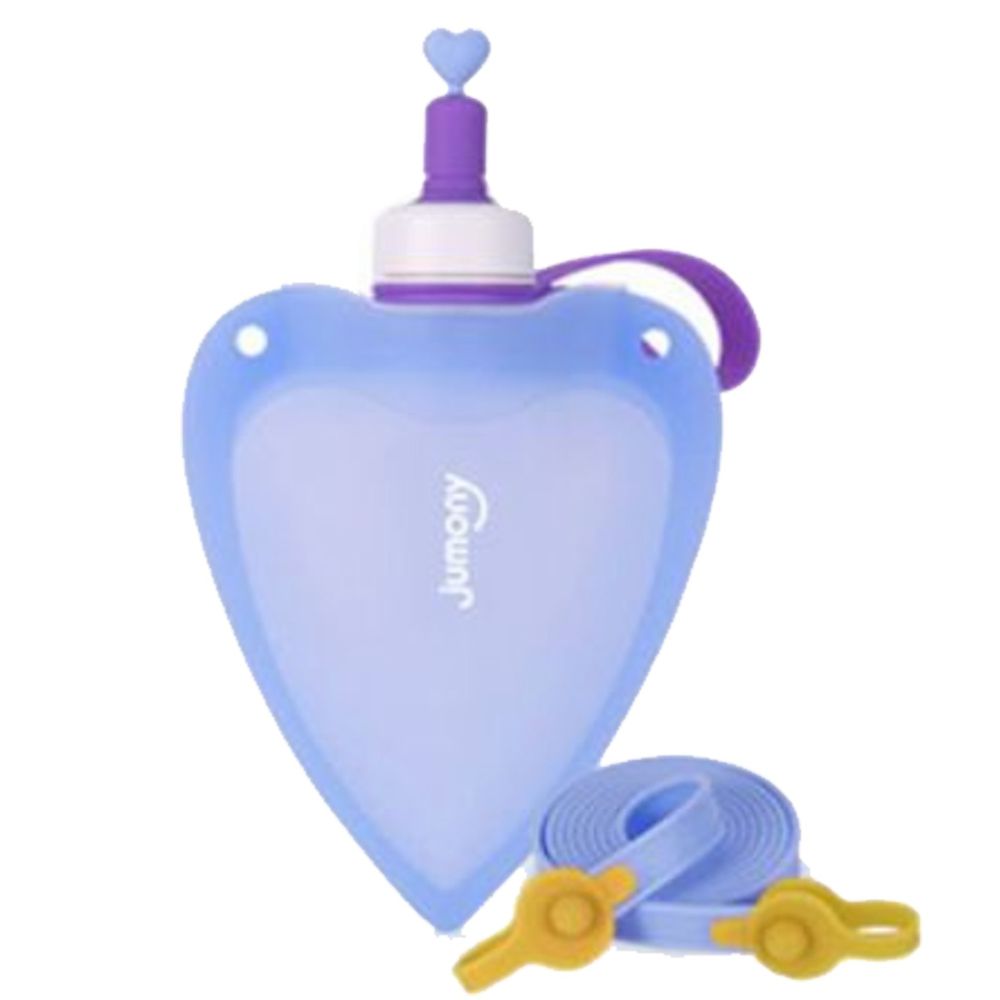 韓國 sillymann - 100%鉑金矽膠兒童便攜捲式心型水瓶-藍色-250ml