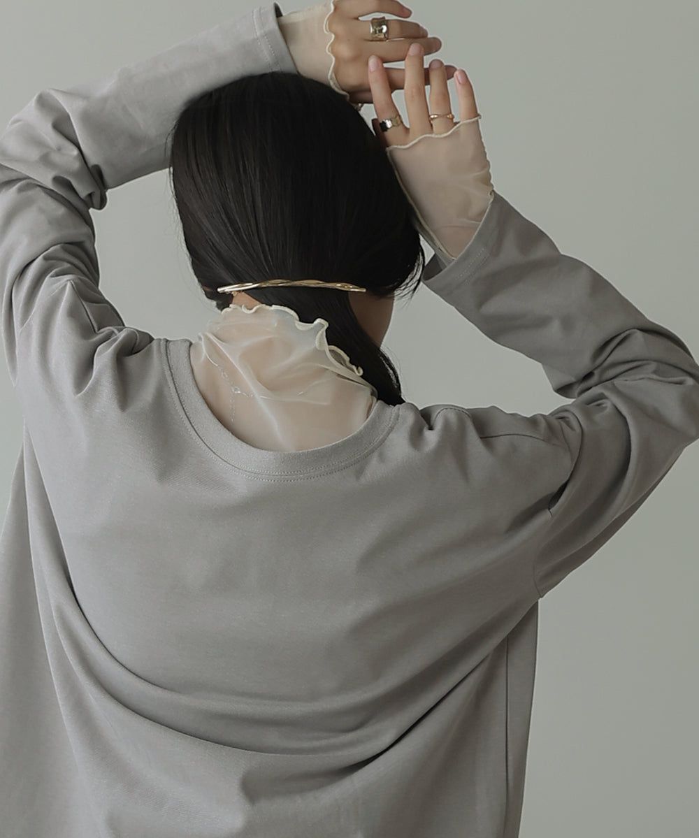 日本 Bab - 100%棉 寬鬆落肩印花長T-深灰