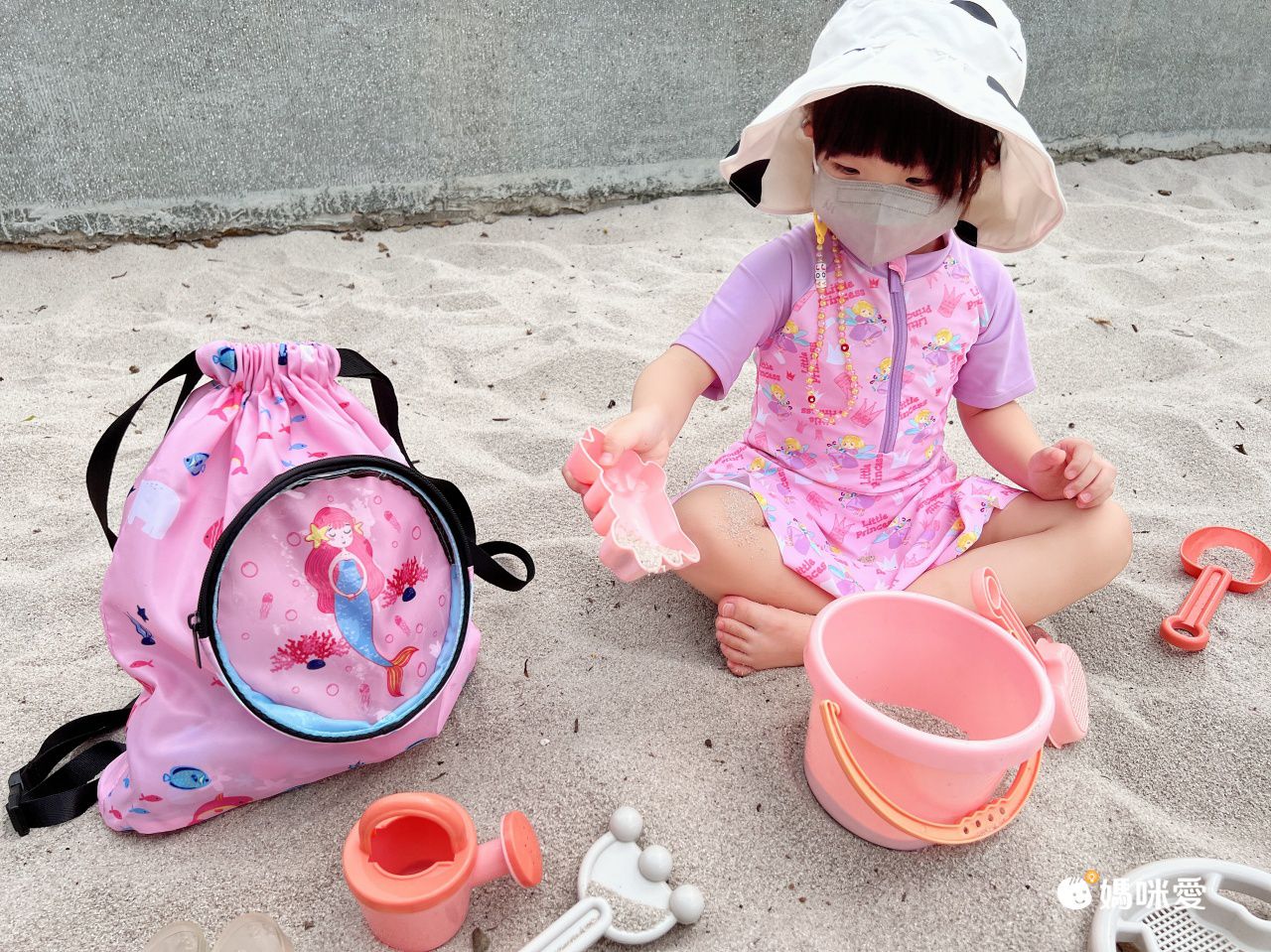 圓領五分袖連身泳裝-小天使-紫色