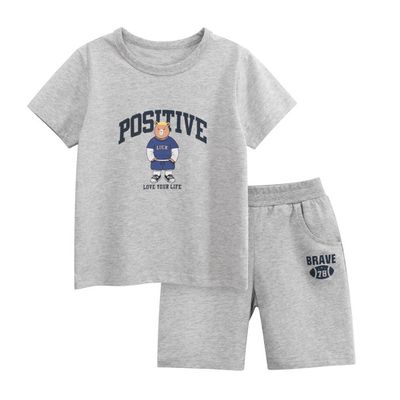 27KIDS - 純棉短袖+短褲套裝-POSITIVE-灰色