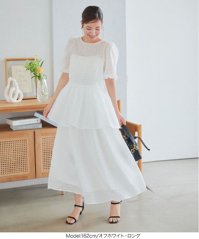 日本 Kobe Lettuce - 清爽透明格子鬆緊長裙(有口袋)-可選長度-摩卡