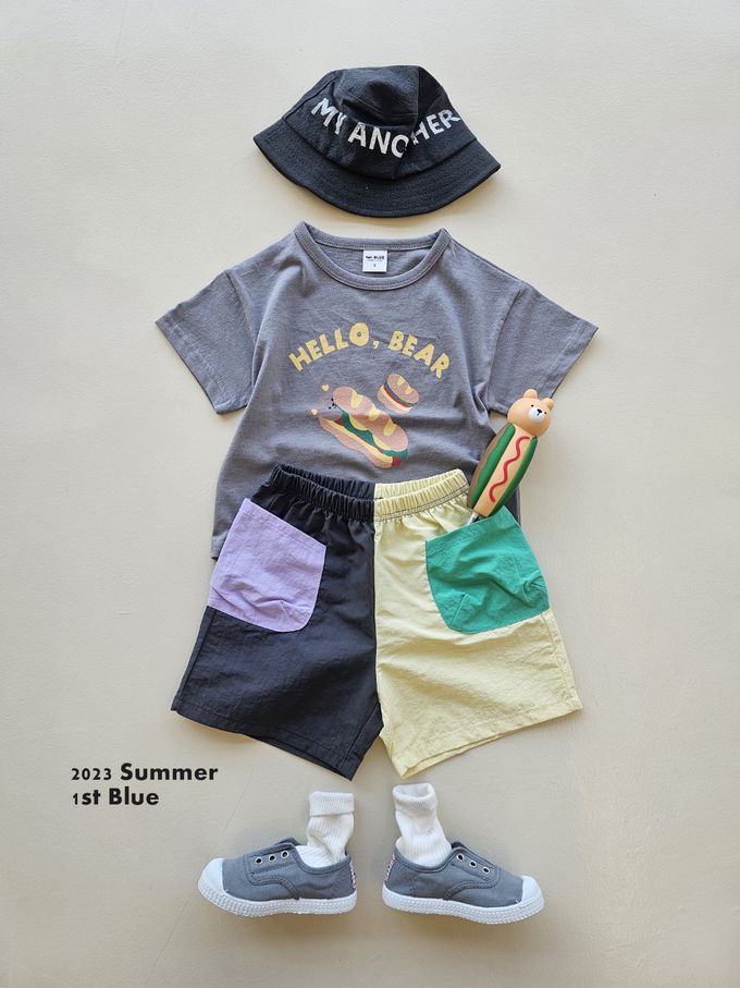 韓國 First Blue - 熊熊食物系列短袖上衣-甜甜圈-象牙白