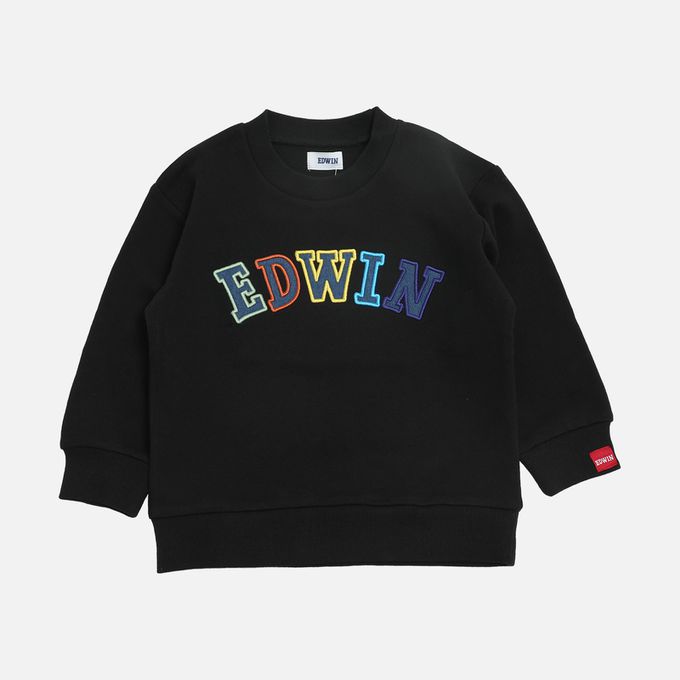 日本 Chil2 - EDWIN聯名 純棉裏毛長袖上衣-相良刺繡-黑