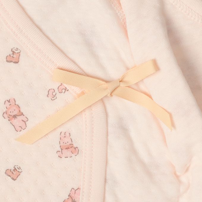 akachan honpo - 長袖新生兒內衣4件組-按扣款 保暖鋪棉 兔子-粉紅色 (50~60cm)