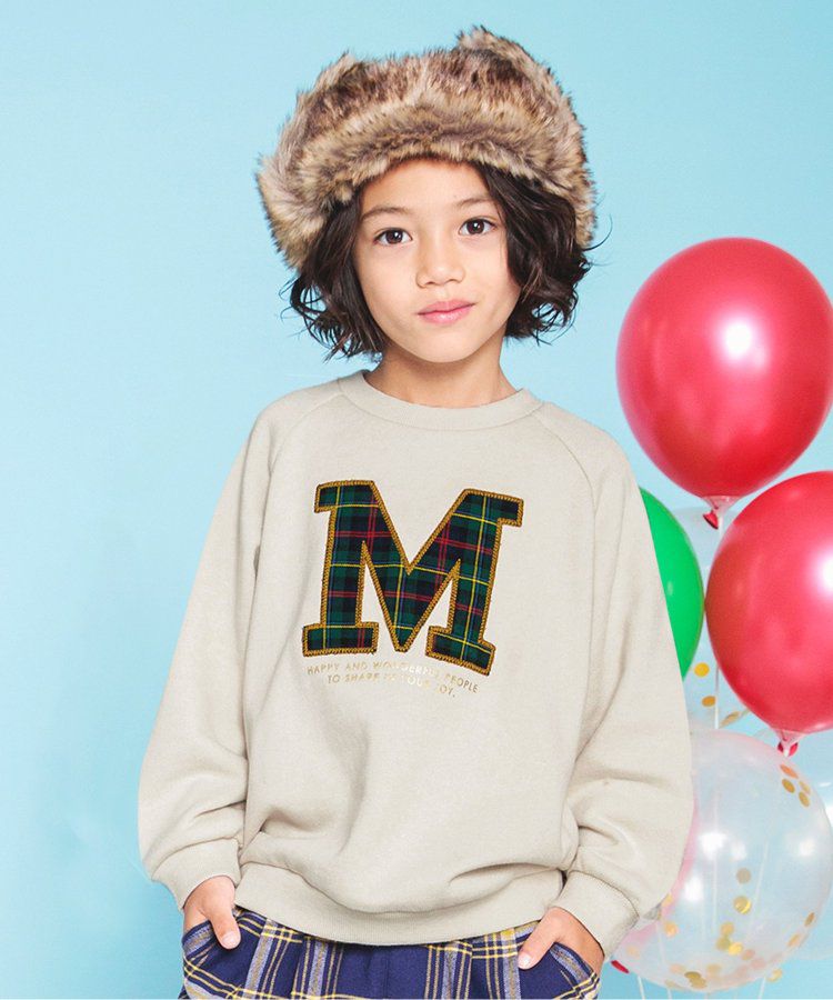 日本 BREEZE - 節慶滿點！裏毛長袖上衣-格紋-奶油米