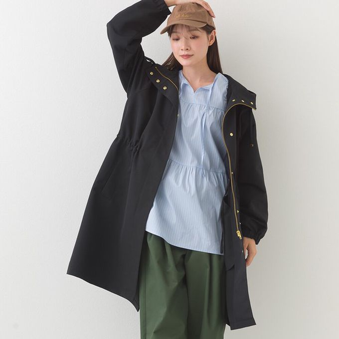 日本 OMNES - 潑水加工 派克連帽風衣長版外套-黑