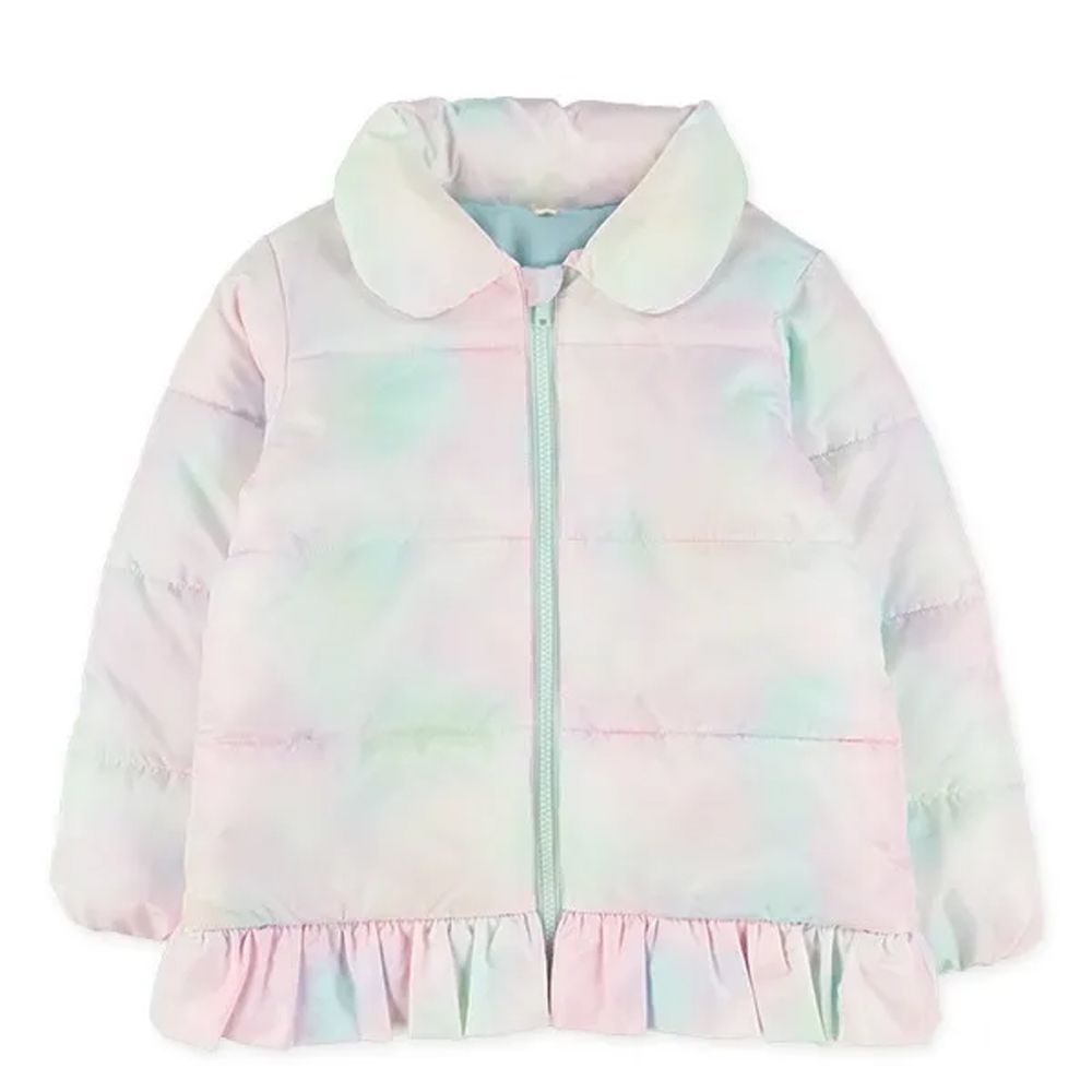 絎縫荷葉邊保暖鋪棉外套-暈染