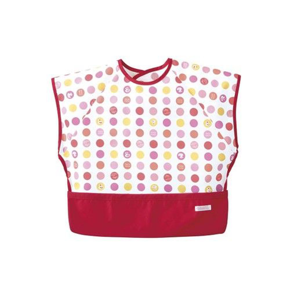 日本 Combi - mini 食事圍兜-短袖款-點點鴨-活力紅 (L [90-100cm])-12個月起