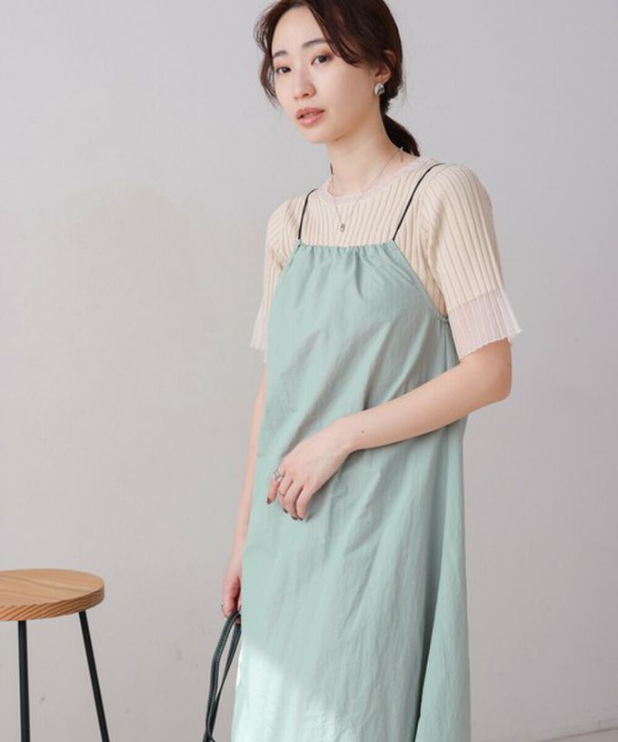 日本 Bab - 下擺澎澎氣球尼龍吊帶洋裝-米白