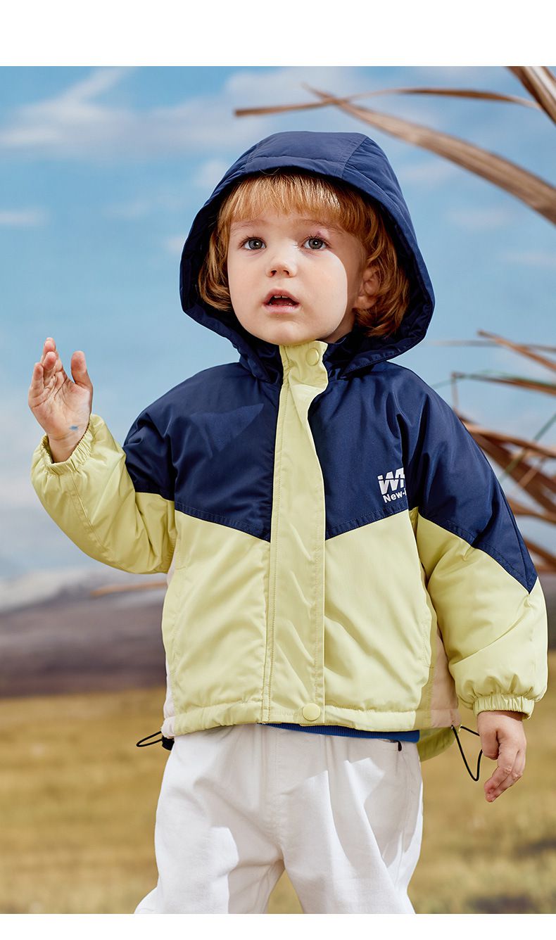 加厚連帽拼色羽絨外套-橘+綠