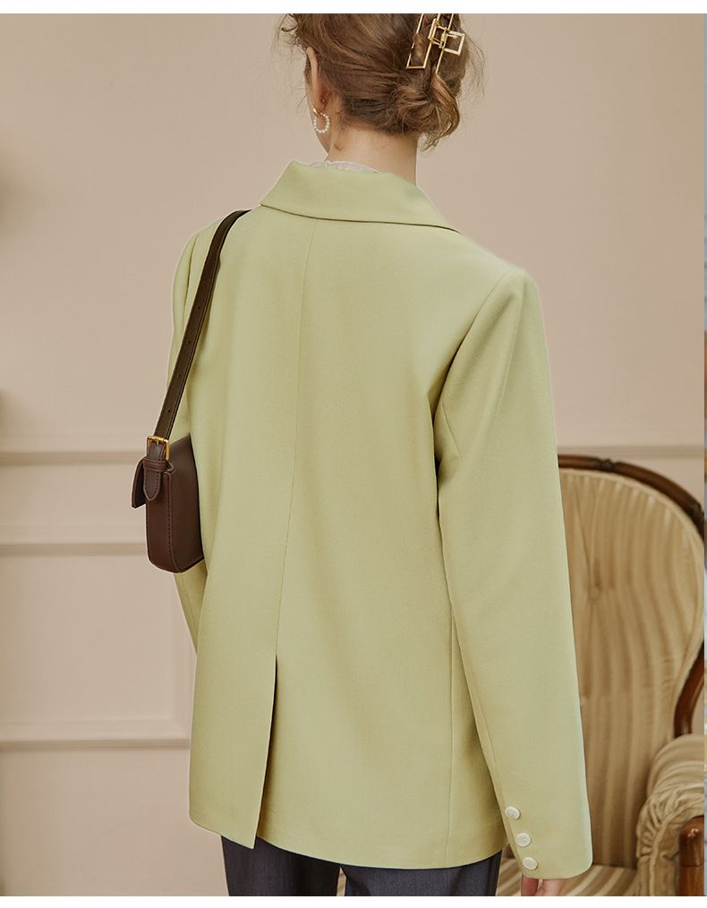 時尚寬鬆休閒西裝外套-淺黃色