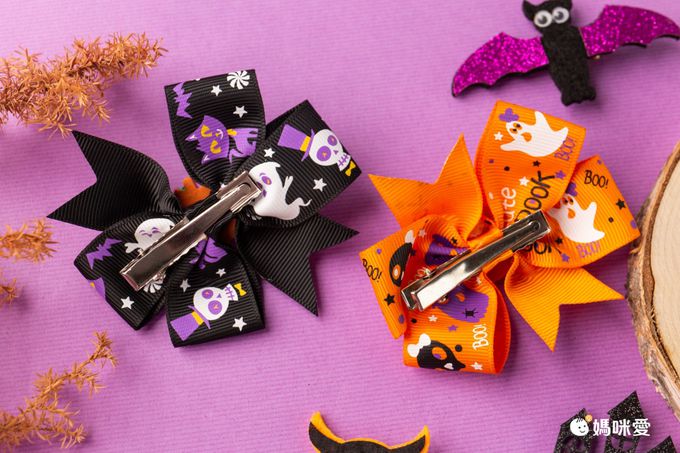萬聖節蝴蝶結裝飾髮夾-生氣南瓜-橘色