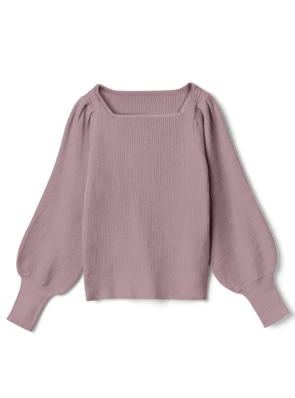 日本 GRL - 百搭方領彈性針織上衣-咖啡