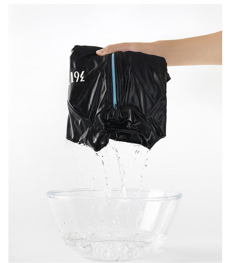 361° - 運動風拼色短袖連身裙泳衣-黑+灰藍