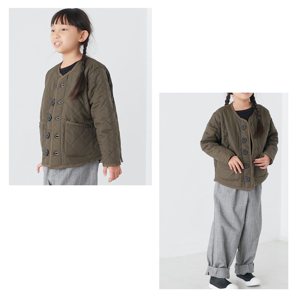 日本 OMNES - 絎縫菱紋內刷毛保暖外套(兒童)-卡其