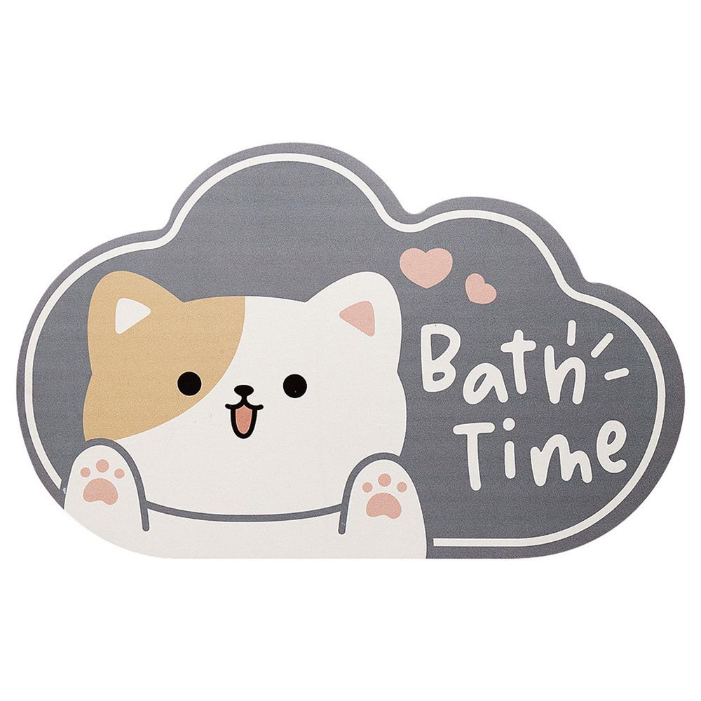 科技絨速乾防滑腳踏墊-Bath Time貓貓-深灰色
